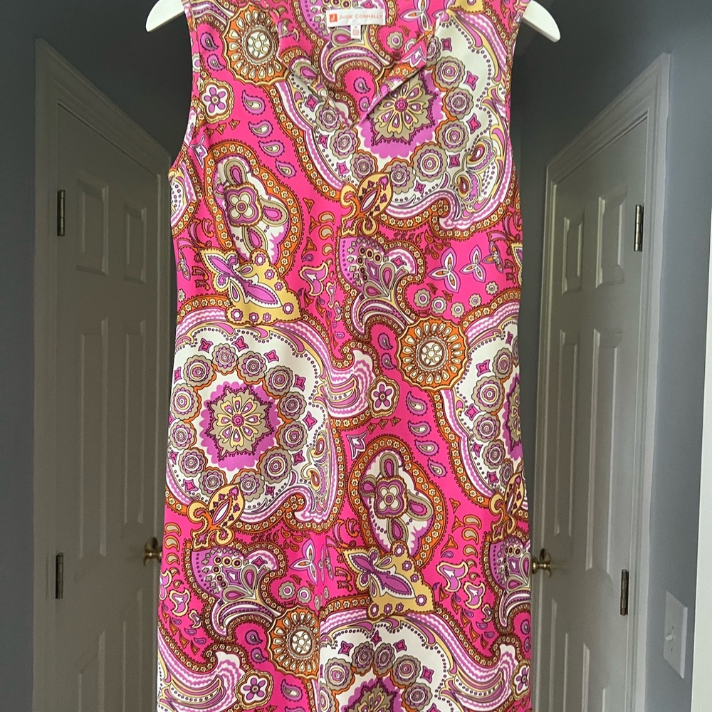 Jude Connally Vibrant Pink Paisley Mini Dress